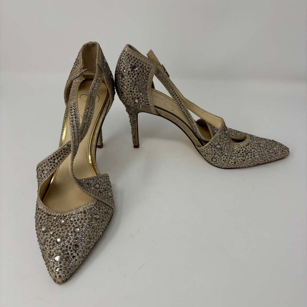 Jessica Simpson Accile Gold Rhinestone Pumps Heels Womens 7 JS-ACCILE